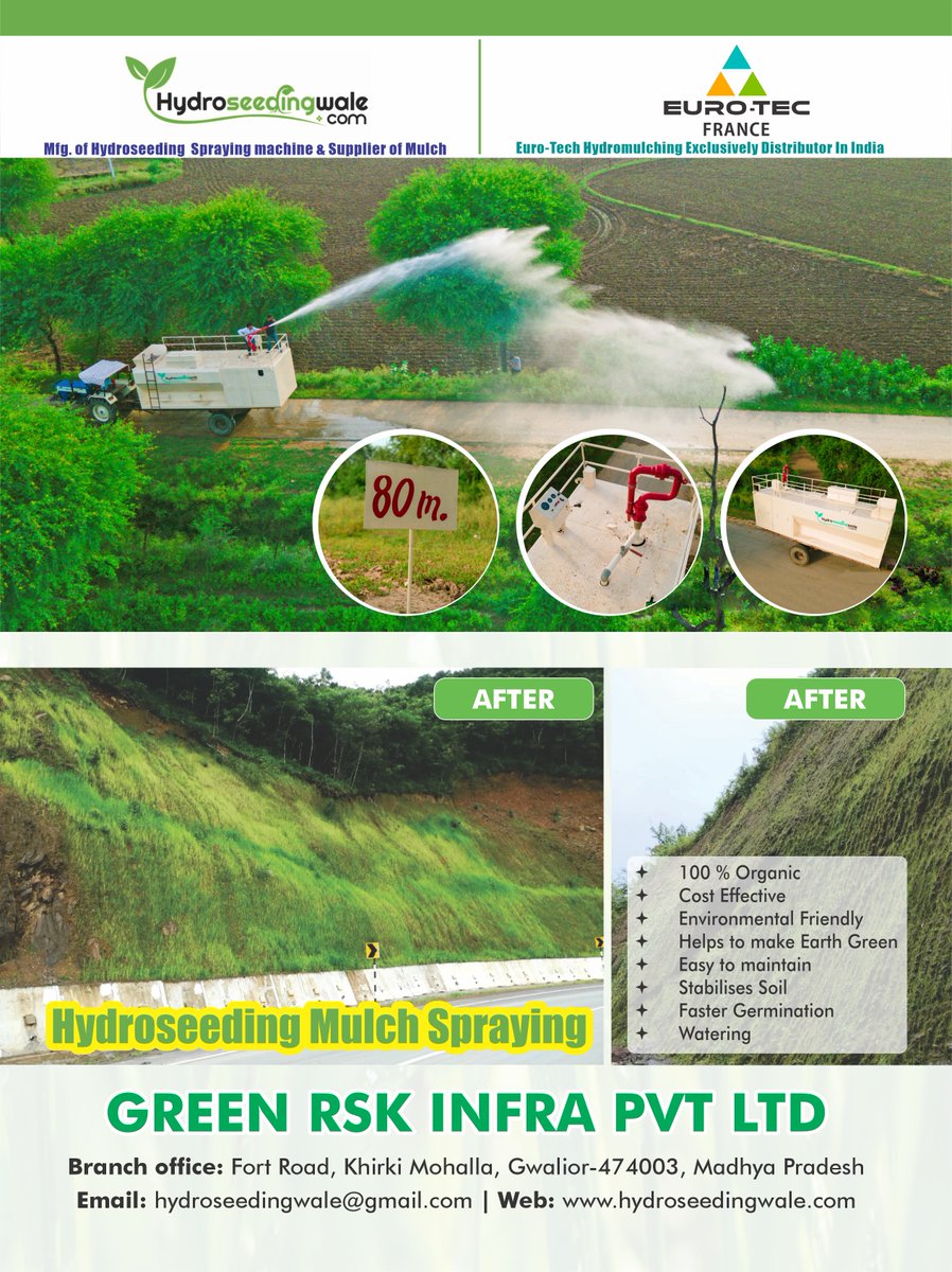 ConstTechMedia's tweet image. Mfg. of Hydroseeding Spraying machine &amp;amp; Supplier of Mulch

More Information:
hydroseedingwale.com

#Hydroseedingwalecom #HydroseedingSprayingmachineandSupplier #100%Organic #CostEffective #EnvironmentallyFriendly #Helpstomaintain #ConstructionMagazine #SocialMedia #india