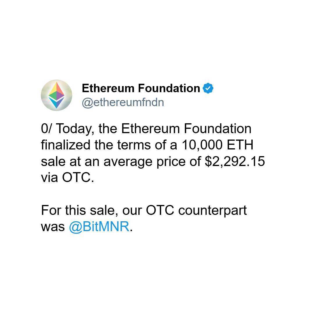 🚨 Ethereum Foundation sells 10,000 $ETH to Bitmine via an OTC deal.