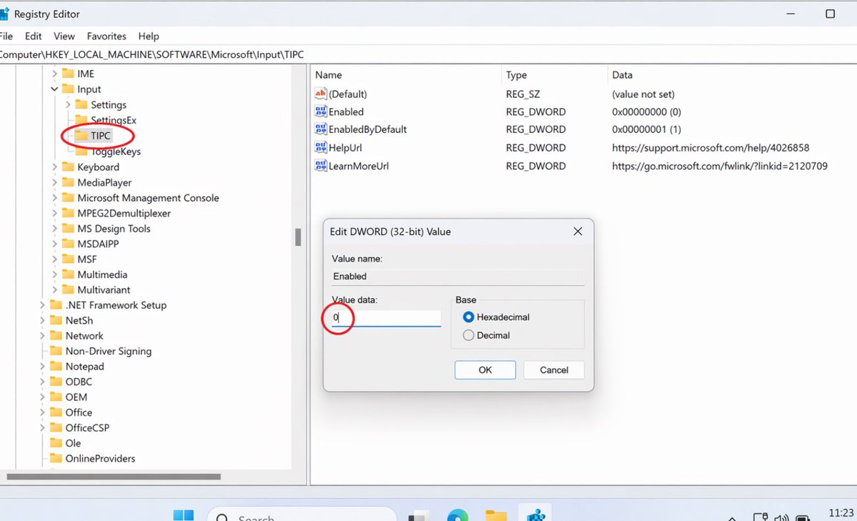 Windows 11 has been secretly running a keylogger in the background

this whole time

and sending every keystroke to Microsoft servers.

Here's the fix they don't want you to know about

Win+R → regedit → HKEY_LOCAL_MACHINE\SOFTWARE\Microsoft\Input\TIPC → Double click "Enabled"