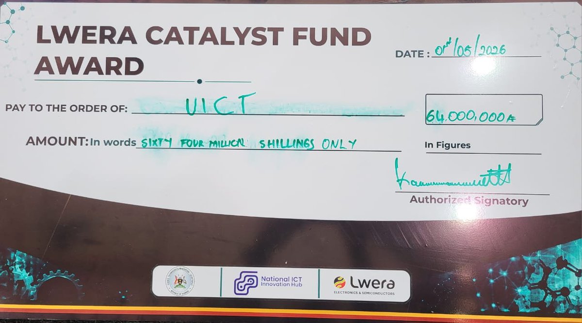 UICTug's tweet image. 👏👏Massive #congratulations to UICT on securing UGX 64,000,000 towards innovation commercialization!
This prestigious award was presented at the ongoing #NationalScienceWeek2026 at Kololo Independence Grounds. #Thankyou @STIsecretariat &amp;amp; @DrMusenero for this significant boost to