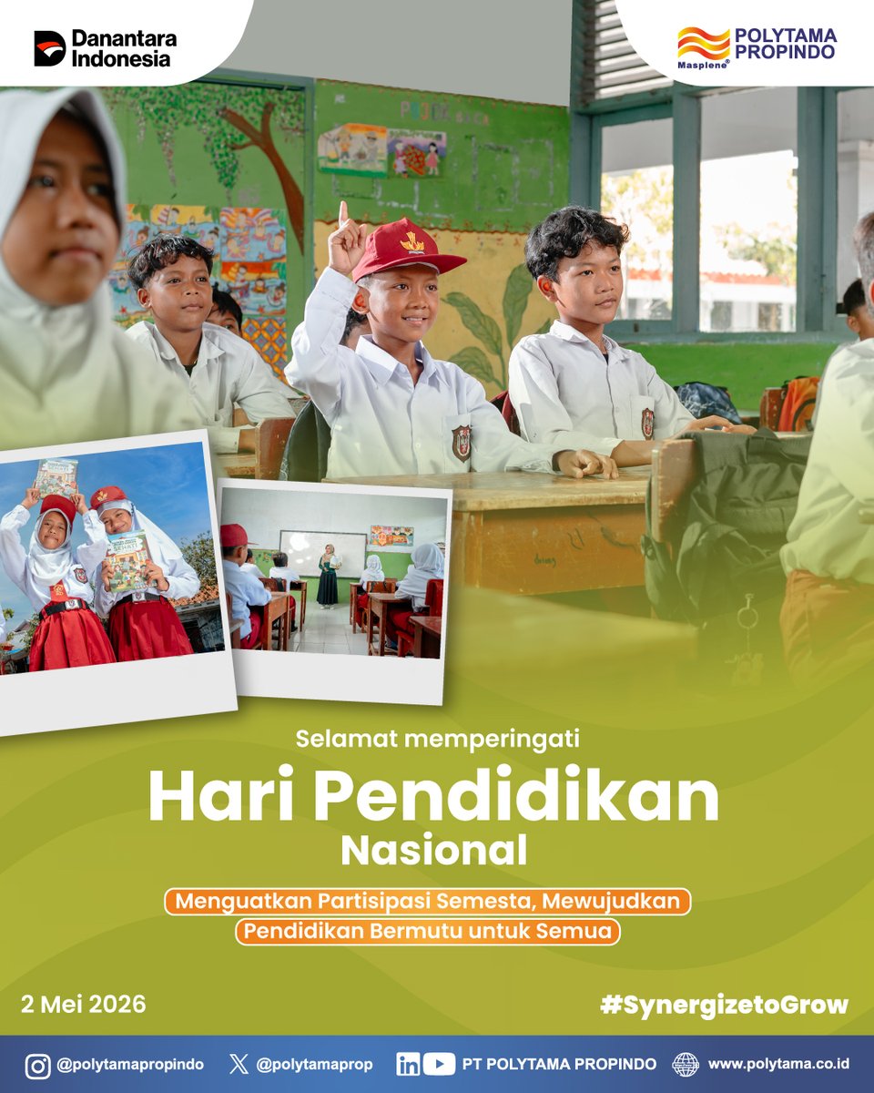 polytamaprop's tweet photo. Pendidikan tumbuh dari keterlibatan banyak pihak yang saling mendukung, saling melengkapi.

Selamat Hari Pendidikan Nasional 2026.

Polytama, 
#SynergizetoGrow https://t.co/5cYOkbM2zs