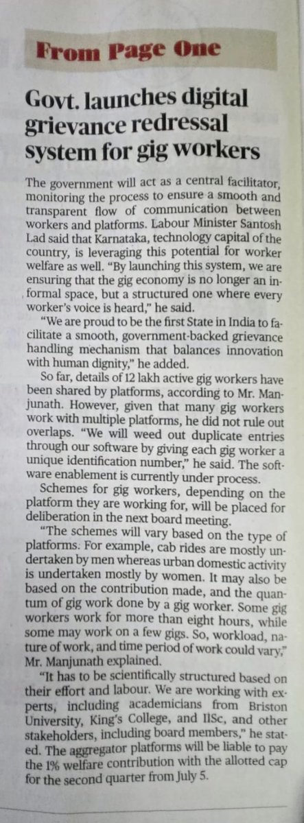 Manjuganga5's tweet image. Karnataka will be the first State to have a dedicated portal  to address the grievances against platforms. Internal dispute resolution committee/IDRC is requirement under the law. 
#gigworkers
#aggregators
#platforms
#SOCIALSECURITY
#grievancereddressal