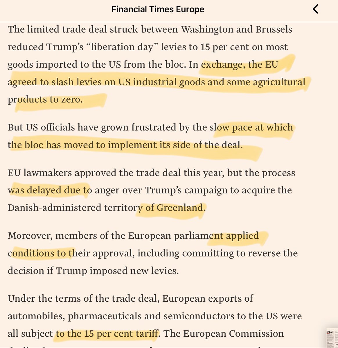Trump è pazzo! Aumenta i dazi sulle auto! Strepitano coloro che leggono solo i titoli.
Poi vai a leggere i dettagli e scopri che la causa è l’inadempienza della UE nel dare completa attuazione all’accordo già stipulato con i dazi al 15%.