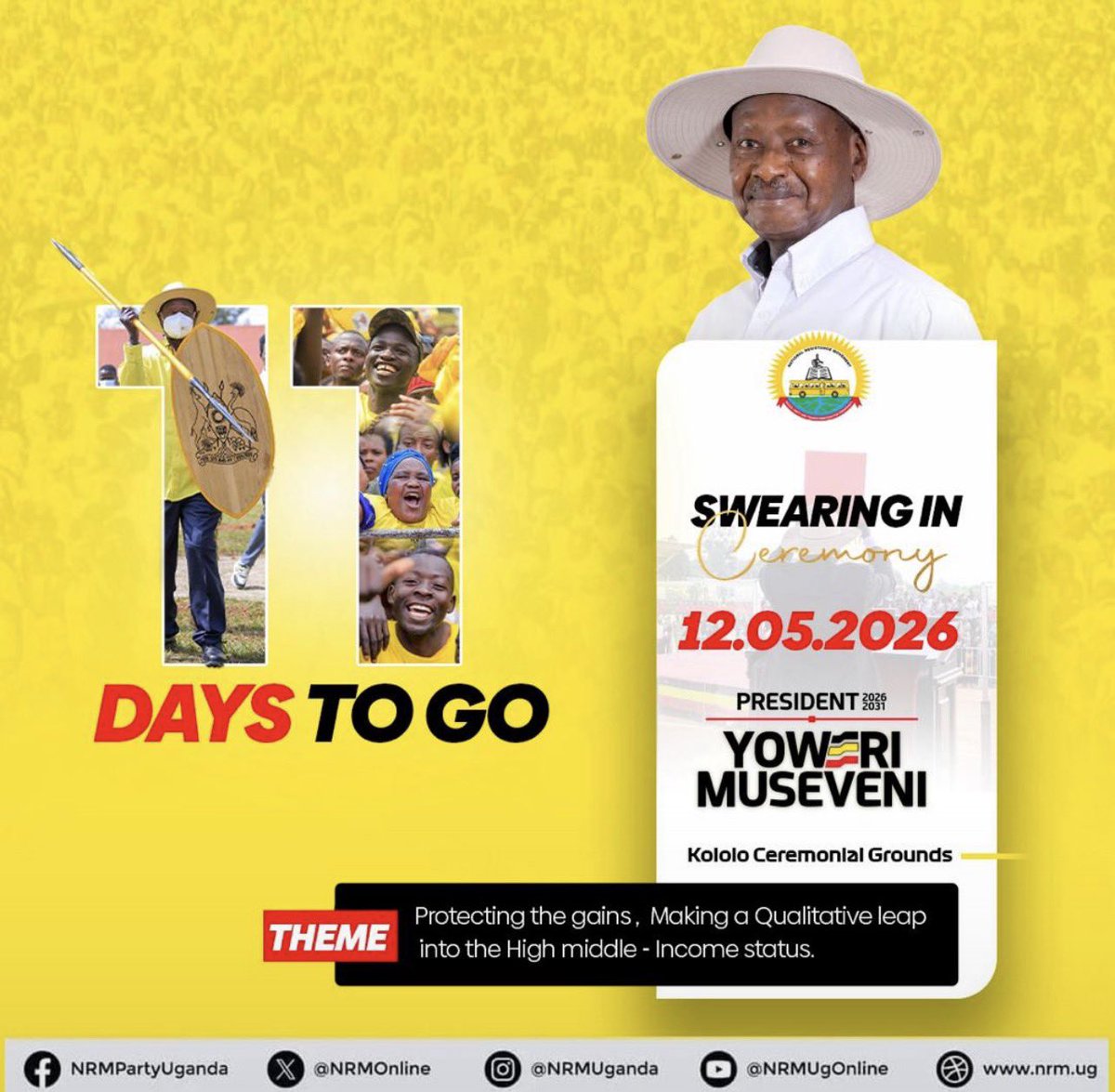 BwambaleRene's tweet image. Save the date! 🗓️ Join the nation on May 12, 2026, as our CIC H.E. @KagutaMuseveni is sworn in for the 2026–2031 term. Witness the reaffirmation of Uganda’s progress. #M7SwearsIn2026 @TrillUganda @kamukamafredie @NRMOnline @nrmwesternug @OdoiTanga @AshilyUg