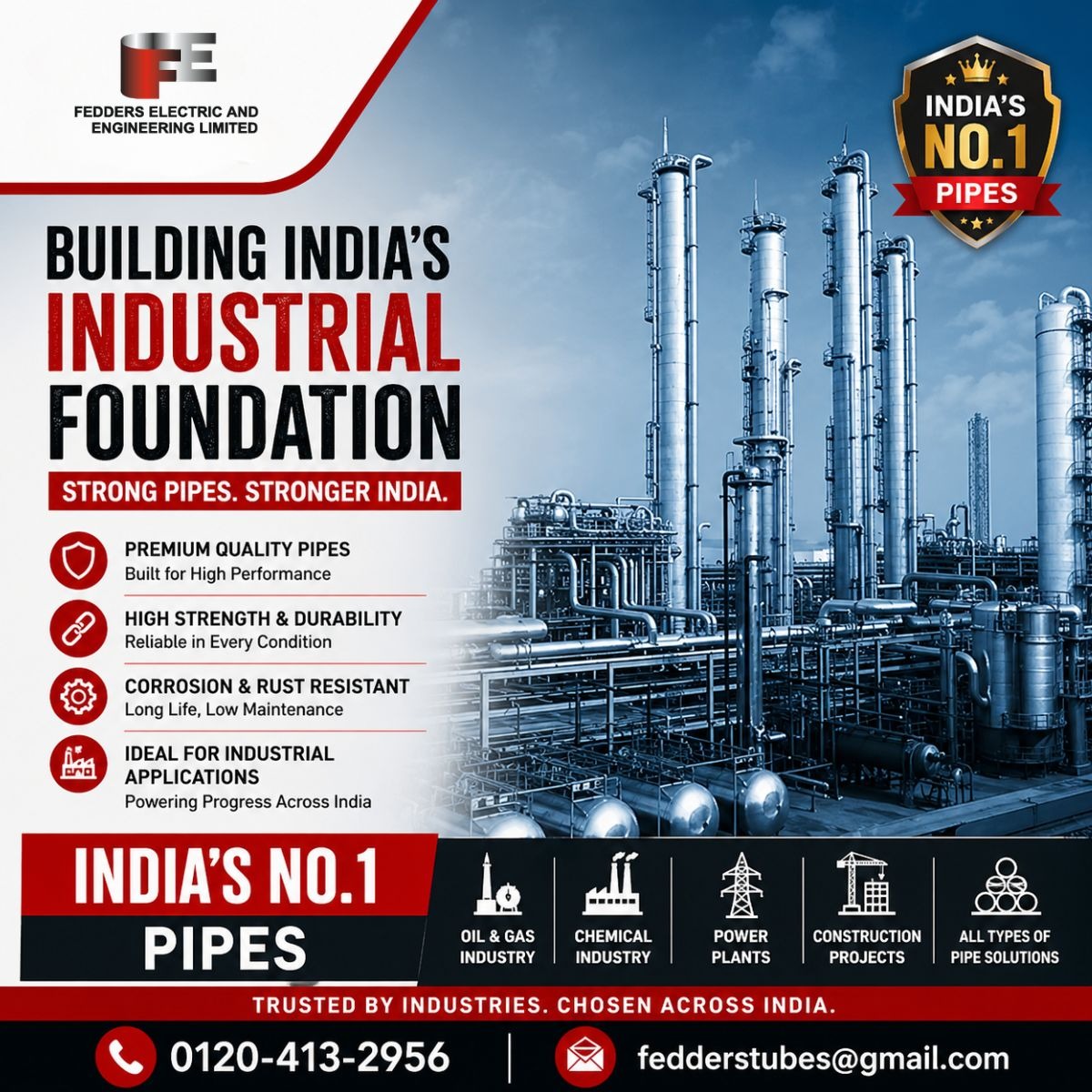 Fedderspipes's tweet image. At Fedders Electric and Engineering Limited, we don’t just manufacture pipes — we build the foundation of a stronger India.

📞 0120-413-2956
📧 fedderstubes@gmail.com

#Fedders #IndustrialPipes #MakeInIndia