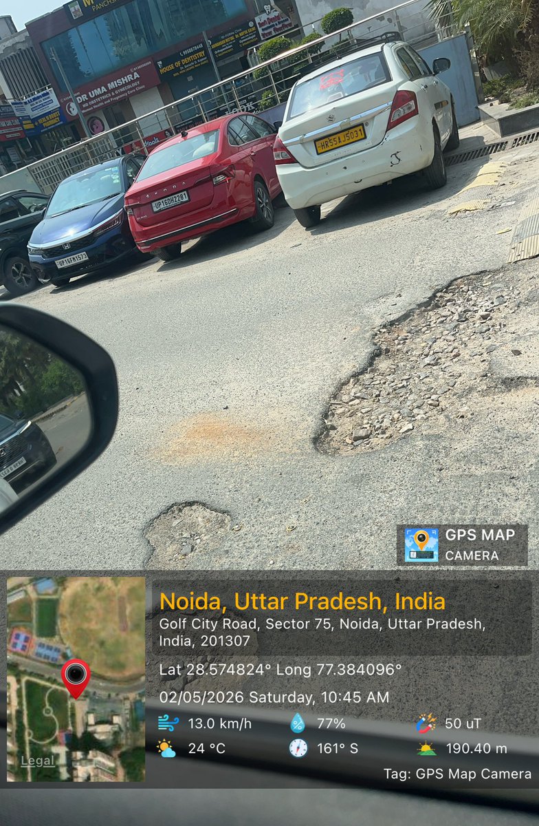 helloasheesh's tweet photo. 🚧 Welcome to Noida’s “Premium Off-Road Experience” 🚧
@noida_authority @dmgbnagar @UPGovt @myogioffice @timesofindia
Golf City Rd, Sec 75: free shock absorber testing + daily pothole obstacle course—zero maintenance 👏
Jokes apart, it’s dangerous. 
#Noida #FixOurRoad https://t.co/YTJqFmu93K