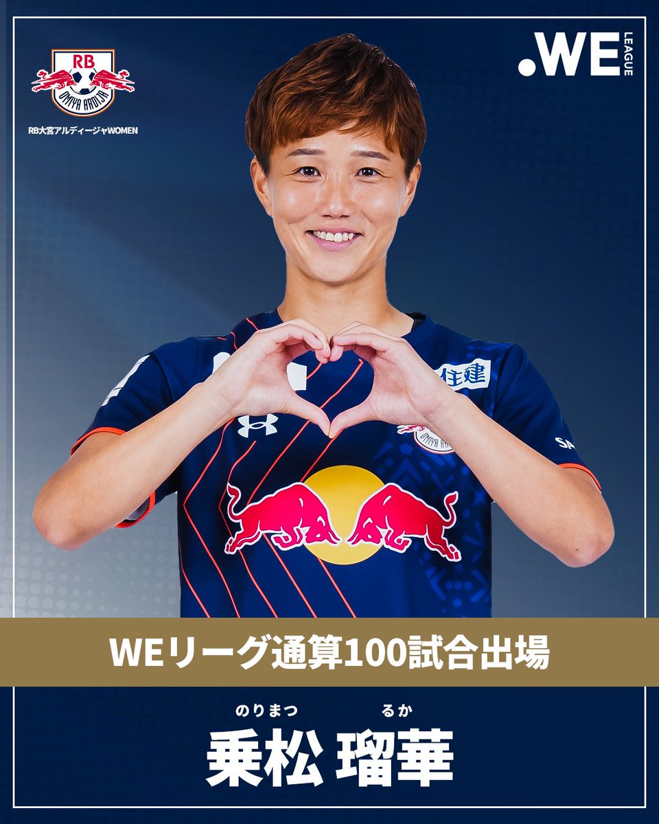 RB大宮アルディージャWOMEN #乗松瑠華 選手が、WEリーグ通算100試合