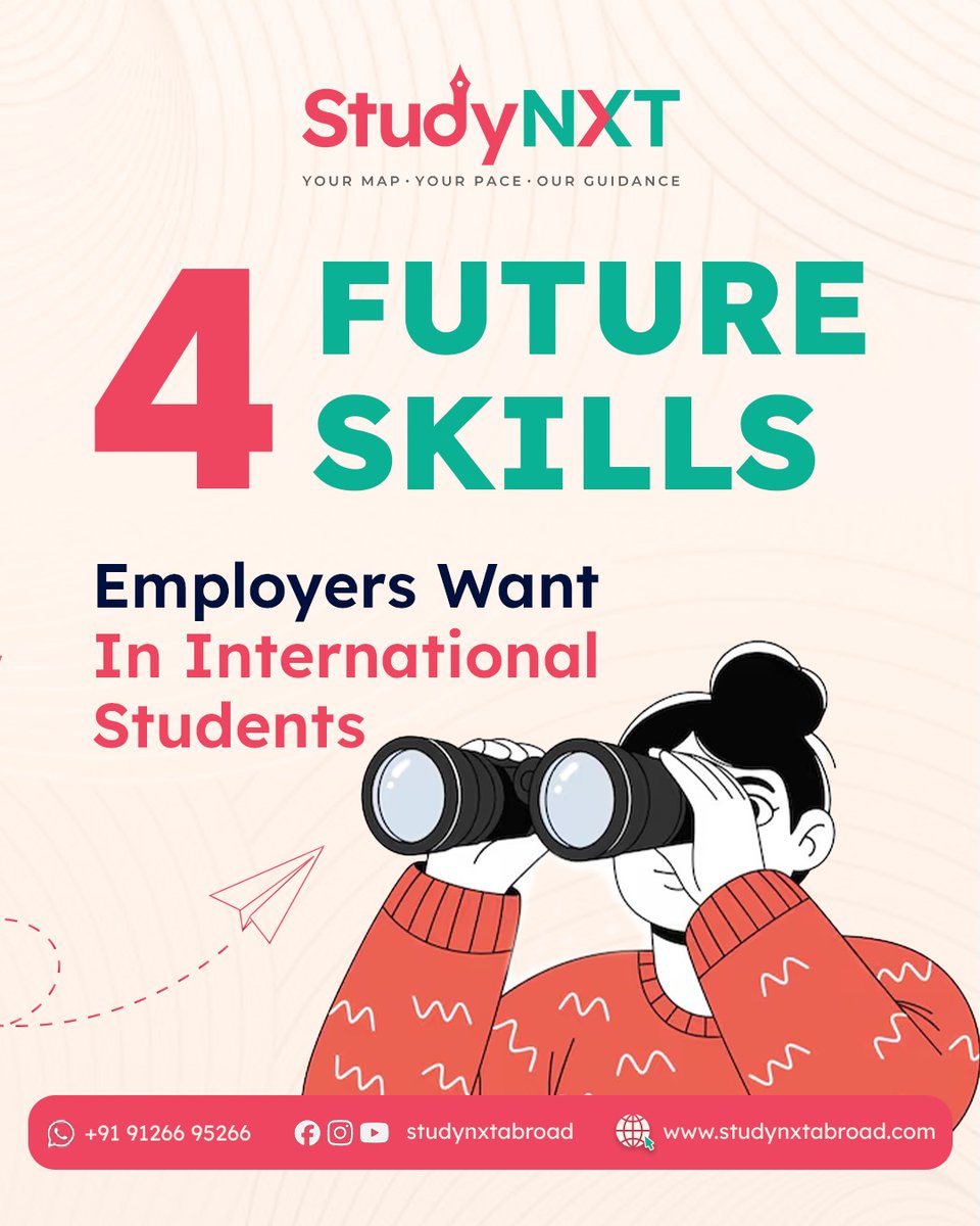 studynxtabroad's tweet image. 🎯 Want to stand out globally?
These are the 4 FUTURE SKILLS employers look for in international students:
✔️ Communication
✔️ Critical Thinking
✔️ Digital Skills
✔️ Adaptability
🌍 Master these → Unlock global career opportunities
📩 Start your journey today
#StudyAbroad