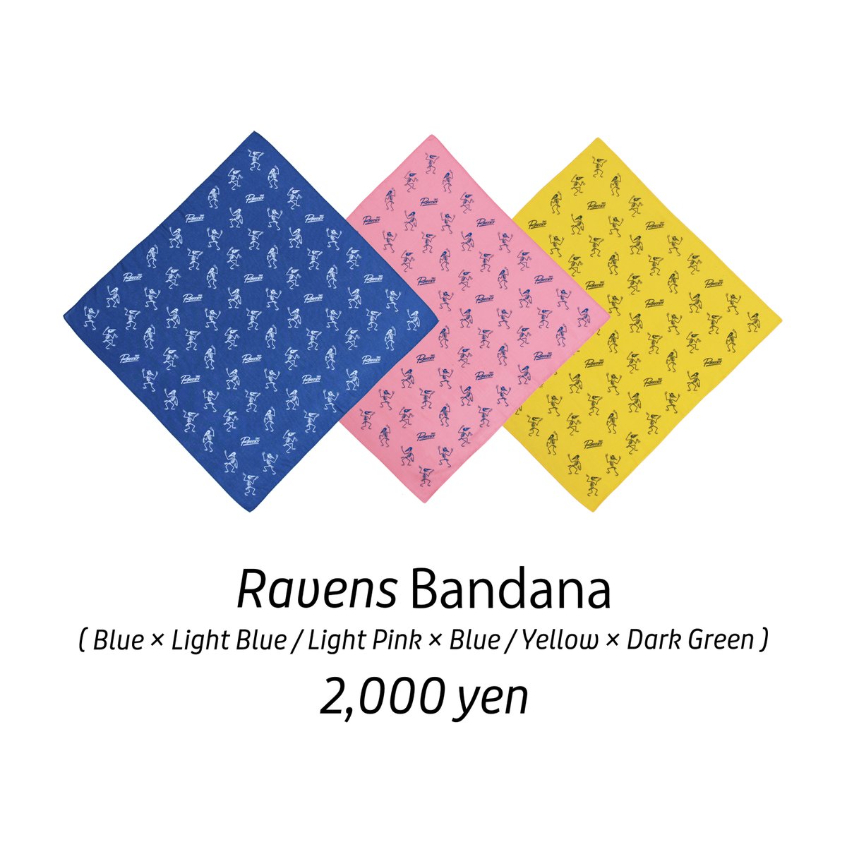 theRAVENS_5's tweet image. The Ravens LIVE TOUR 2026 群像劇
Tour Merch発表第ニ弾🔥

2026年5月9日（土）
柏PALOOZAから会場販売開始

ーーーーーーーーーーーーーーーーーーーーーー
Ravens Bandana
（Blue×Light Blue / Light Pink×Blue / Yellow×Dark Green）

2,000 yen

サイズ：約52cm × 約52cm