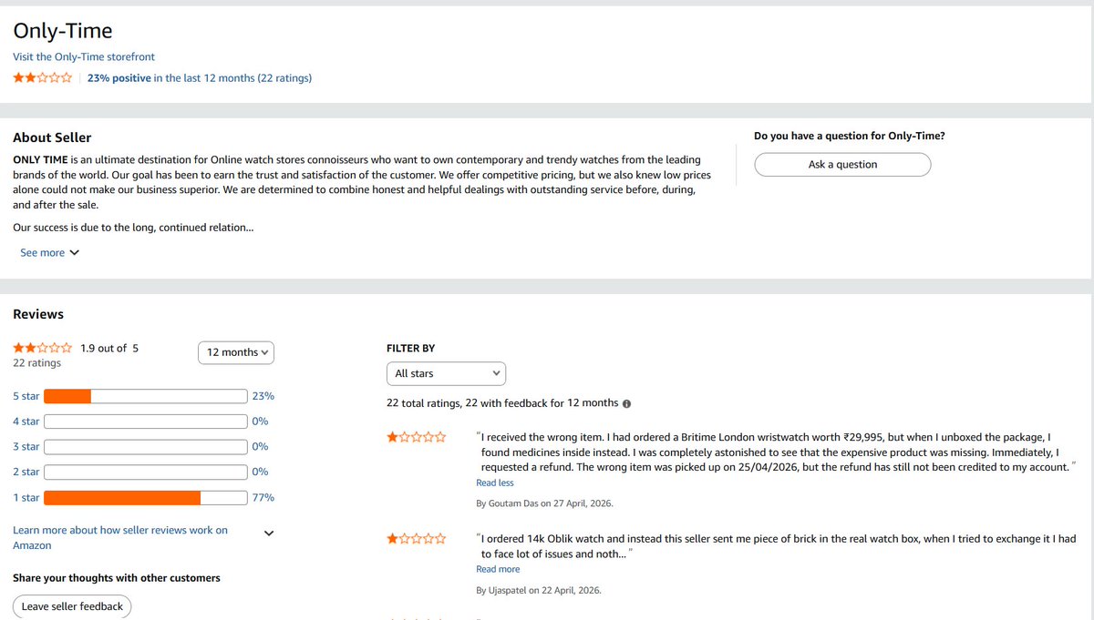 dilmeetsingh's tweet photo. @AmazonHelp @amazonIN @amazonIN @AmazonHelp Meanwhile Sellers feedback on the website in this case is self explanatory.   https://t.co/JxQ3yF8u7A https://t.co/uYFBc9QWRP