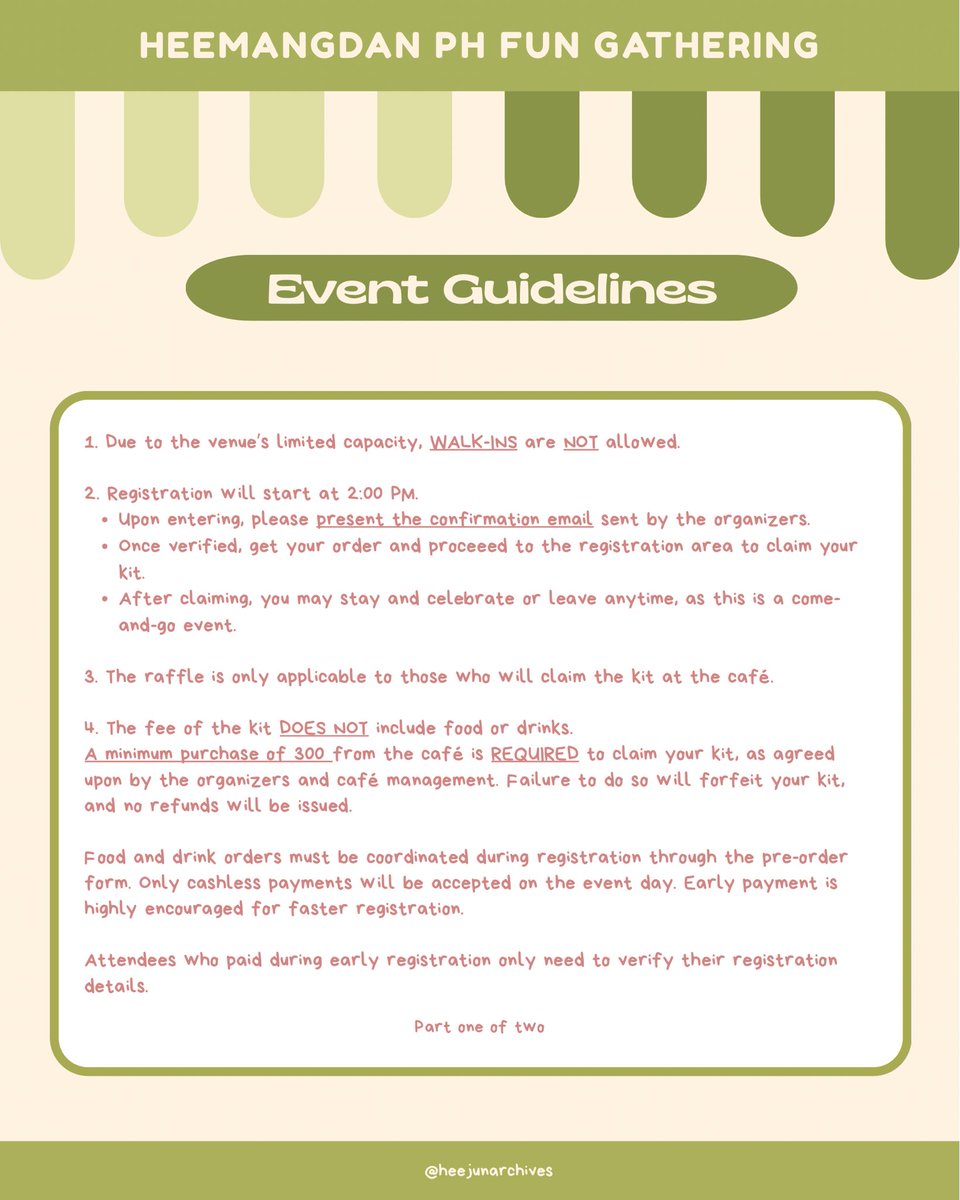 Heejun_Archives's tweet photo. CSE EVENT GUIDELINE 📋

Here is our guideline for our upcoming cupsleeve event on May 9. For any inquiries, please do not hesitate to send us a DM! 

There are still slots available so register yours now 💚 

See you soon~

#HeemangdanPHFunGathering 
#권희준 #Kwon_Heejun https://t.co/TwFYtnnWae