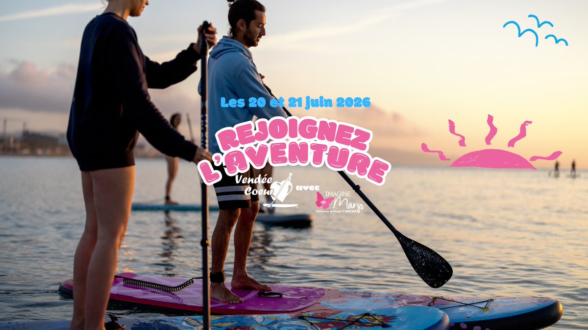 ImagineforMargo's tweet photo. 🌊 Les 20 &amp; 21 juin 2026, Vendée Cœur revient pour sa 6e édition au profit d'Imagine for Margo.

24h de paddle non-stop. Des équipes de 10. Un objectif : 200 000 € pour la recherche contre les cancers pédiatriques.

Pagayez, donnez, partagez 💗

👉 https://t.co/tmL3pPL14y https://t.co/dnNJSh1y4Z