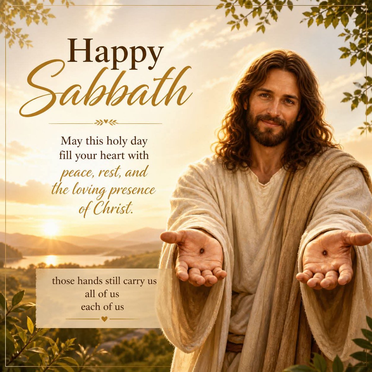 Godwakeupcall's tweet photo. Happy Sabbath! โจ May this holy day fill your heart with peace, rest, and the loving presence of Christ. His hands still carry us, guide us, and never let us go. ๐๐ค
#HappySabbath #SabbathBlessings #JesusLovesYou #Faith #Christian #Blessed #Peace #RestInHim #GodIsGood #Grace https://t.co/VRU1Xdh0Ao
