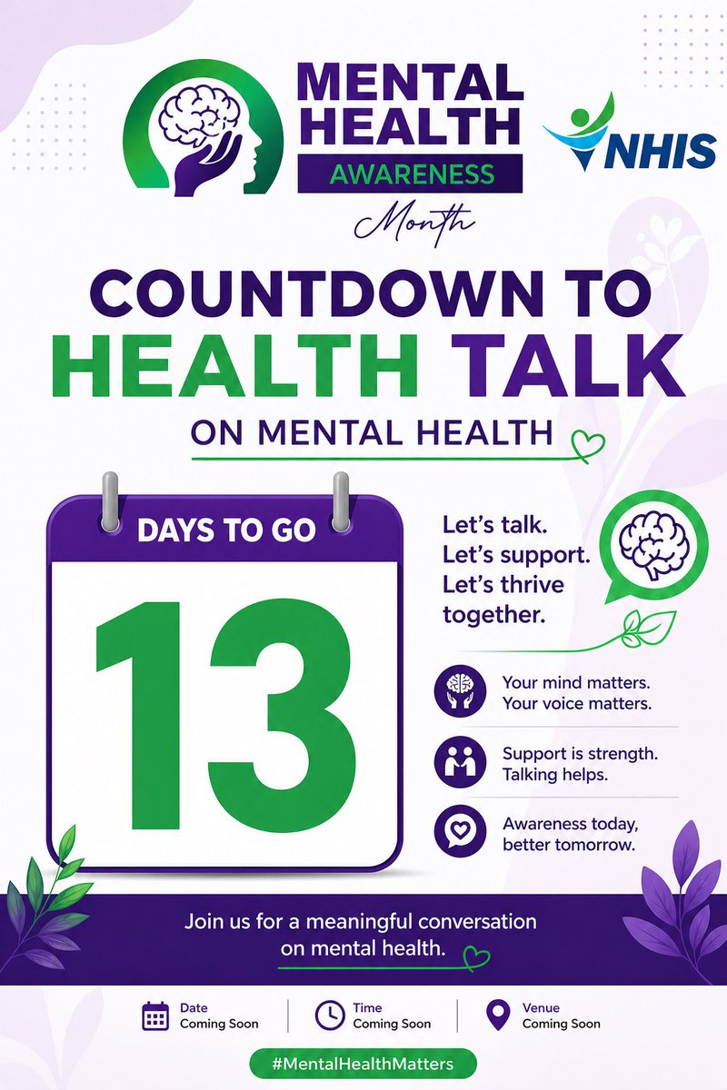 Mental health matters and so do you. 

Join us as we count down to an important conversation on mental health. Let’s break the silence, share experiences, and support one another.

🗓 Date: 14th May, 2026
⏰ Time: 9:00 AM
📍 Venue: MOH Conference Room

Let’s talk. Let’s support.