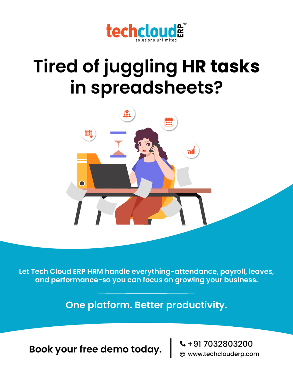 TechCloudERP's tweet photo. Still managing HR tasks in spreadsheets?

Get a FREE demo now!
📞 Call us: +91 7032803200

#techclouderp #bestERP #No1ERP #HRManagement #PayrollManagement #AttendanceTracking #LeaveManagement #PerformanceEvaluation #HumanResources #EmployeeManagement #xtrend #xgrowth #India https://t.co/9gH9MObH7P