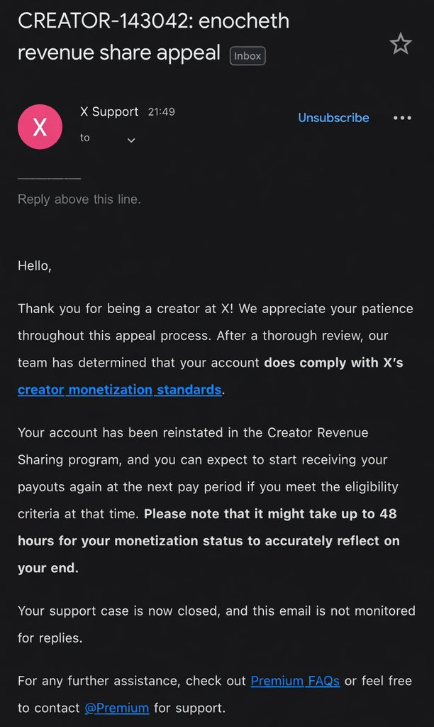 after appealing for 2 months, my X monetization has been restored.🥹 W’s ...