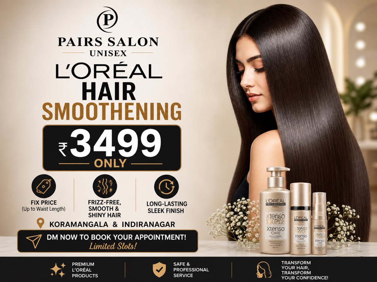 pairssalon2018's tweet image. Frizz-free glass hair for ₹3,499? Yes.
L'Oréal Professionnel Smoothening at Pairs Salon Unisex — flat price till waist length.
Koramangala &amp;amp; Indiranagar
DM to book. Limited slots.
#Bangalore #HairSmoothening
