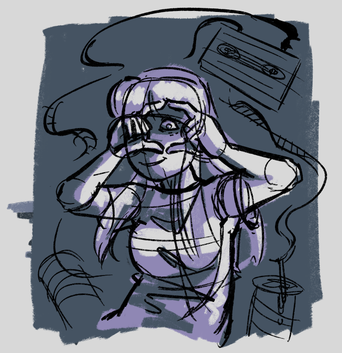 whimzybox's tweet photo. draft / thumb for a delilah piece. would like to push the angle a little more if i return to it. #dandysworld https://t.co/XSI16A0cpd