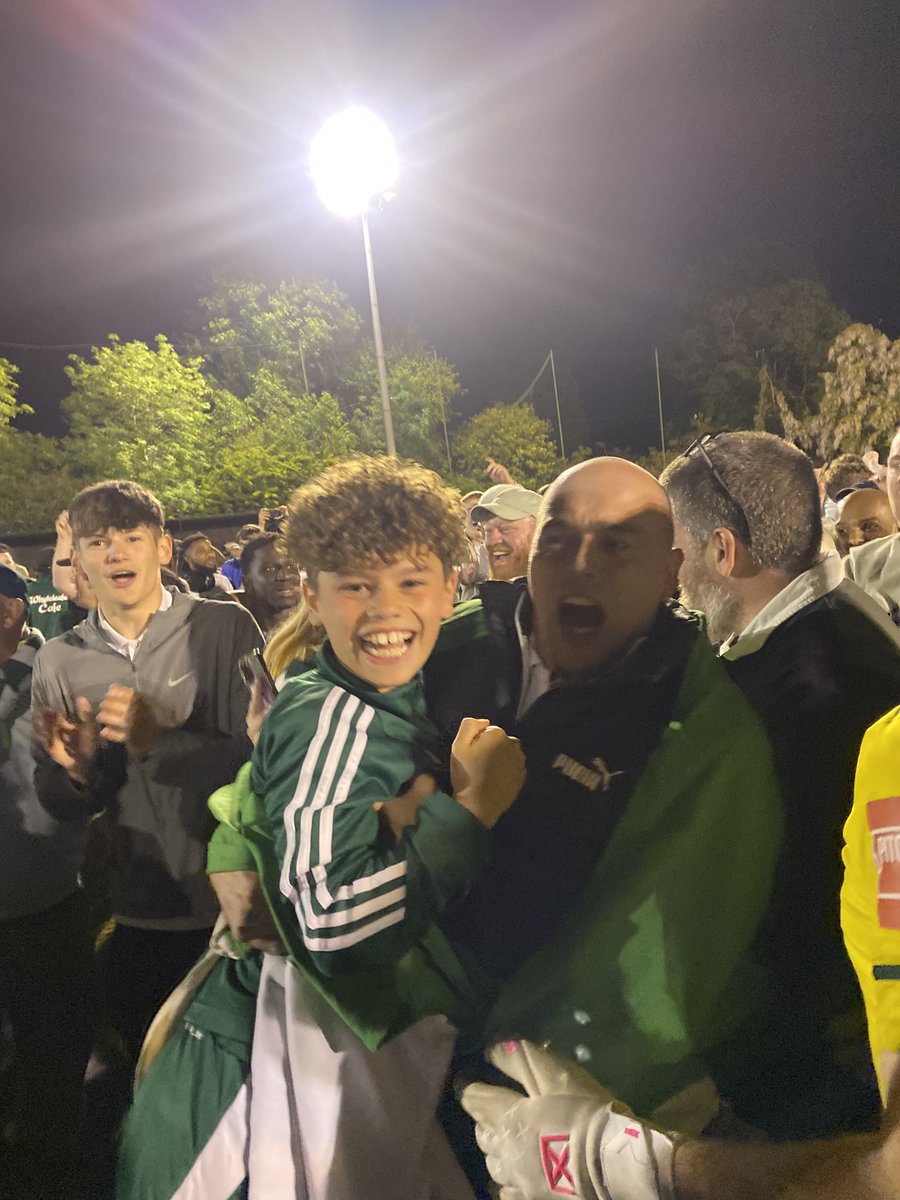 MUFC1987BT's tweet photo. Pure happiness on my son’s face ,being asked to be mascot and seeing them promoted…..AGAIN!! This is what football is about 💚  @Wayne_Bullen https://t.co/OTCI8Fww44