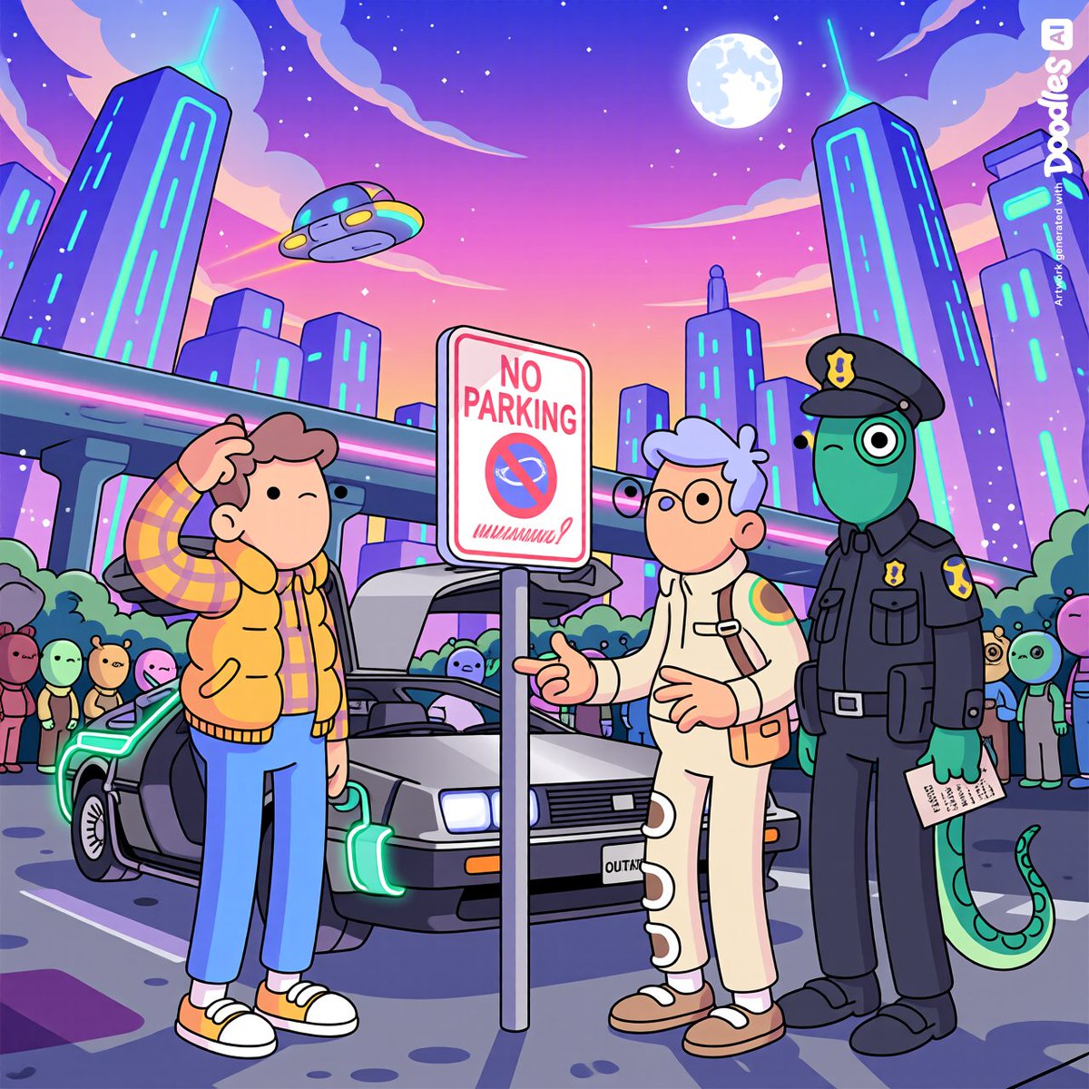 tnmsdlv's tweet photo. @doodles @DeLoreanlabs Til you teleported to a spot where  it says "no parking". LOL https://t.co/jUpg6TvzKc