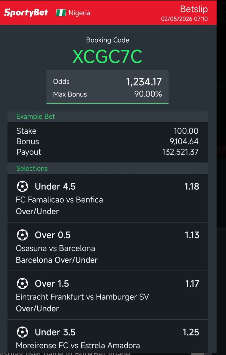 This_is_Femi's tweet photo. Risky Weekend Games

2156 Odds 👉 https://t.co/vY35ktShJY (Ensure to flex)

Sporty - XCGC7C 👉 1234Odds

Split into smaller slip 👇👇

HMKALL | 5 Games | 2.27 Odds
PK3A69 | 5 Games | 2.67 Odds
VNYJYH | 5 Games | 2.85 Odds
PL40ZD | 5 Games | 2.60 Odds
K7E66J | 5 Games | 2.96 Odds https://t.co/kuhzBEbldP
