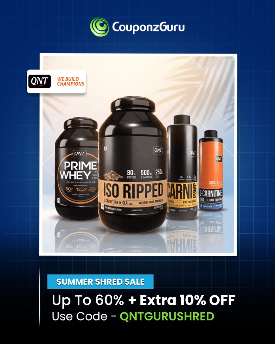 couponzguru's tweet image. Summer Shred Sale Is Here!
Get Up To 60%  Off On Whey Protein And More.
Also, Avail Extra 10% Off Using The Coupon Code - QNTGURUSHRED

Follow CouponzGuru For More Such Offers Now.

#summerready #wheyprotein #coupon #exclusive #bodybuilding #weightloss #HealthyLifestyle