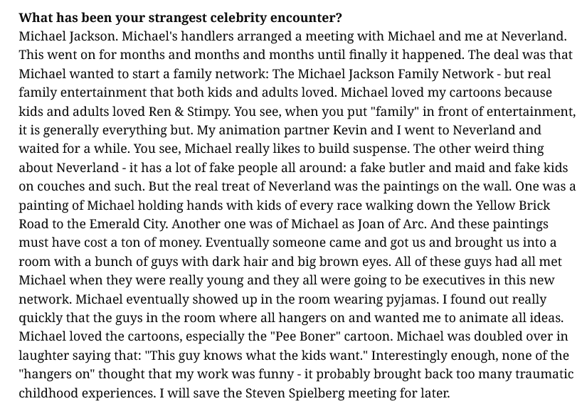 fuggindigit's tweet photo. Here's an anecdote from John Kricfalusi about the time he met Michael Jackson. Please refrain from obvious jokes and jabs. https://t.co/7jgRwLbIag