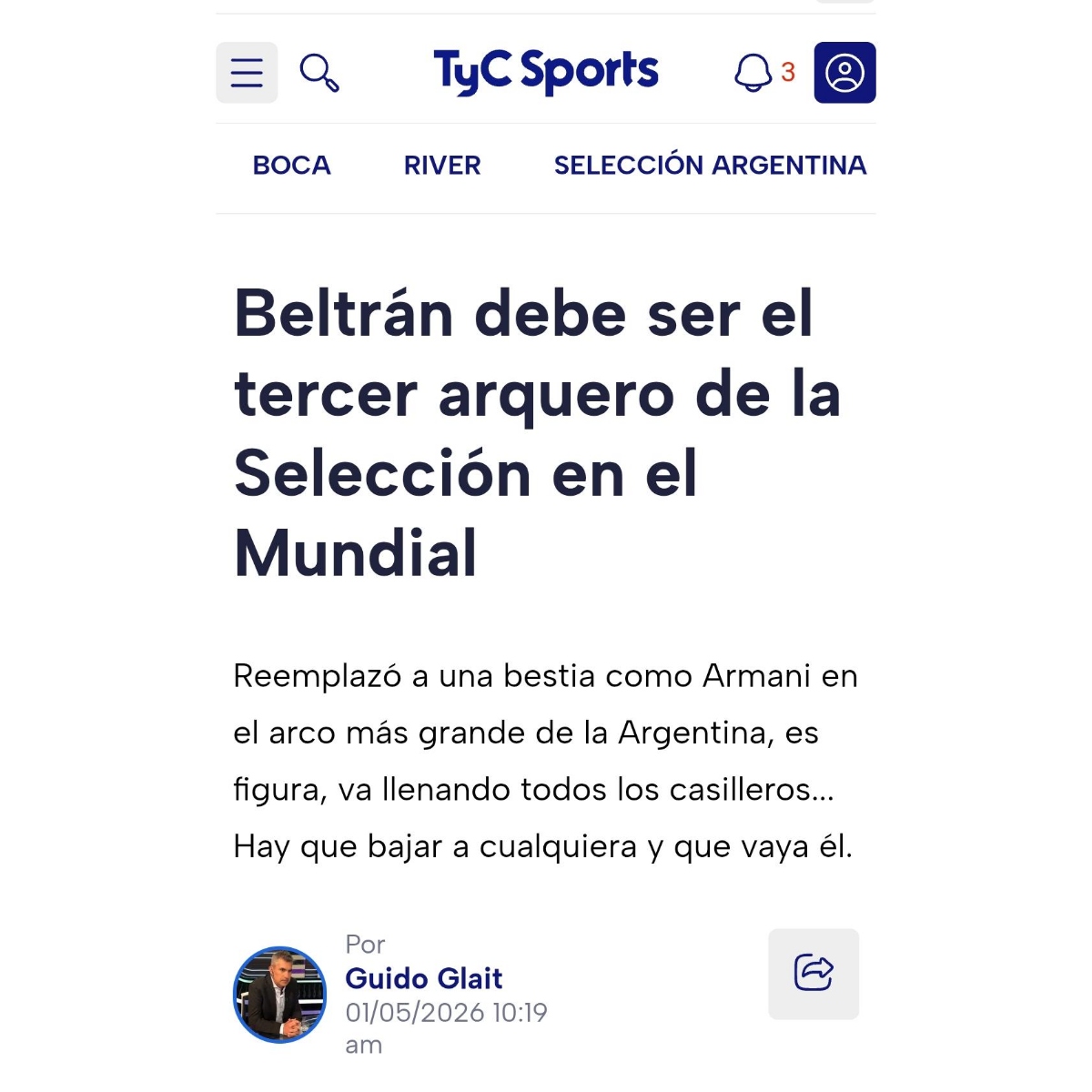 Hay que reconocer que Guido Glait es uno de los tipos más afortunados del mundo. No son muchos los que pueden cobrar un sueldo básicamente por expresarse como un termo subnormal sobre cualquier tema futbolistico que surja. TyC lo hace posible.