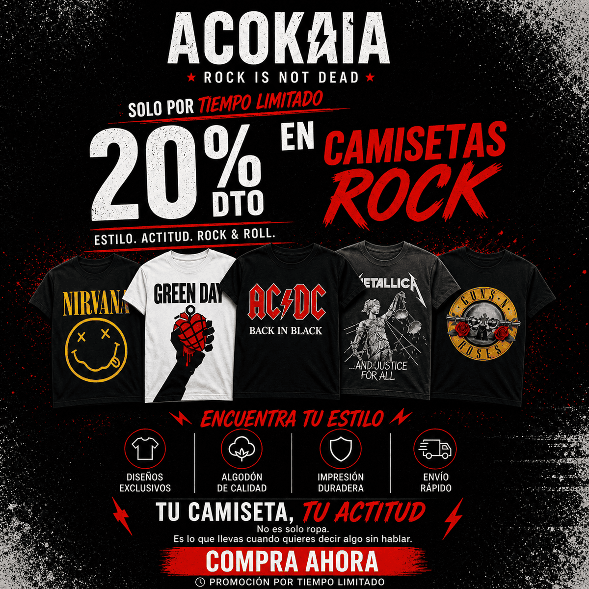 acokaia1's tweet photo. 🔥 ROCK IS NOT DEAD 🔥
No es solo una camiseta, es actitud.
⚡ SOLO HOY ⚡
-20% en camisetas rock
🎸 Elige la tuya
🚀 Antes de que vuelen
👉 Compra ahora
#RockIsNotDead #CamisetasRock #Streetwear #Oferta https://t.co/ap519M6YVW