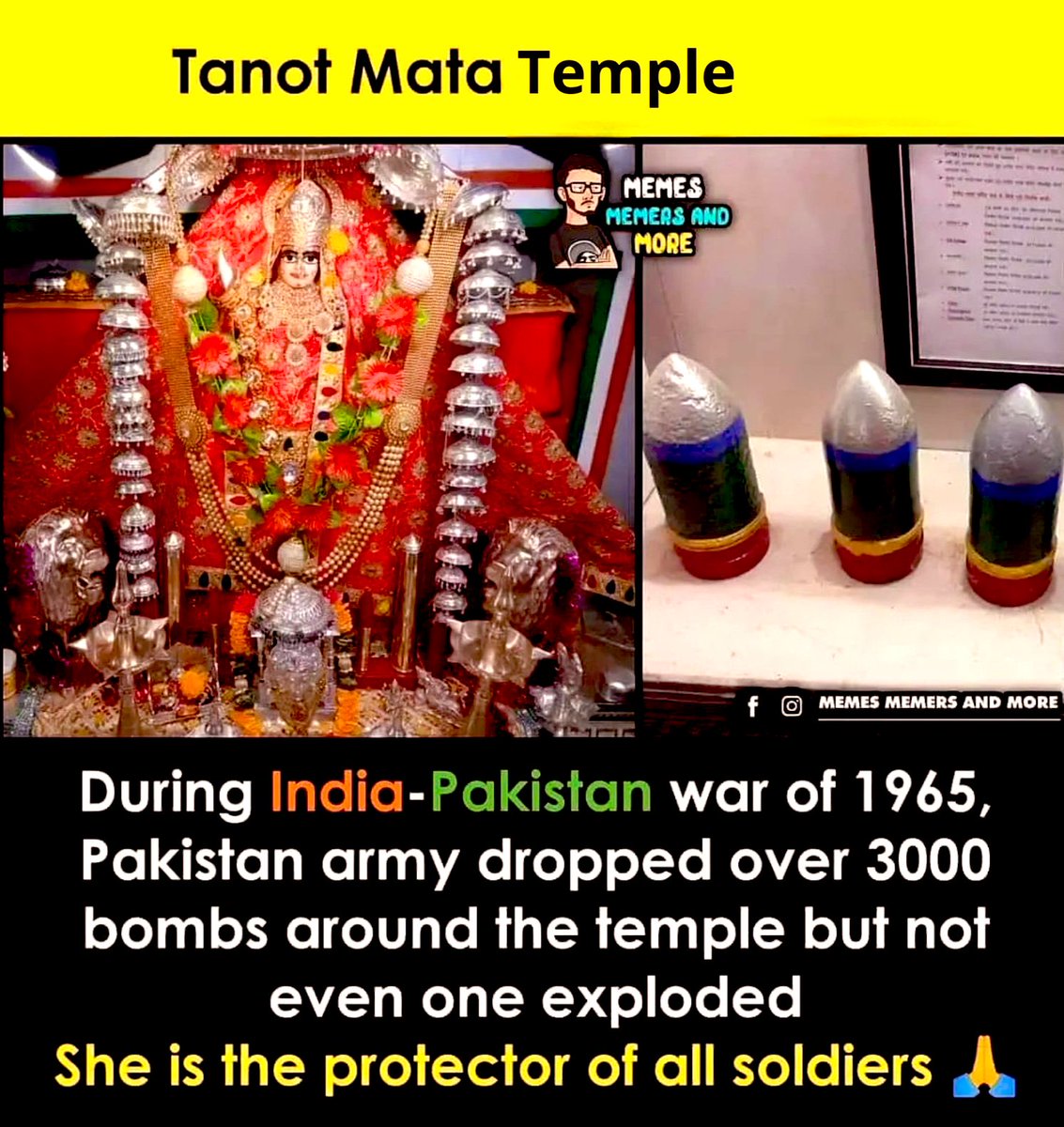 jazzz7777777's tweet photo. @_KajalKushwaha ईरान इजरायल अमेरिका रूस यूक्रेन में इन सबके ईश्वर फेल हो गए एक भी बम नहीं रोक पाए बेचारे पर हिंदू धर्म में चारण जाति में जन्म लेने वाली मां आवड जो कि मां तनोट हे उन्होंने 3000 बम हवा में ही निष्क्रिय कर दिए 1965 की लड़ाई में जबकि इनके पूजनीय फूस निकले @HMOIndia @PMOIndia @ANI https://t.co/7BNL8mGGk5