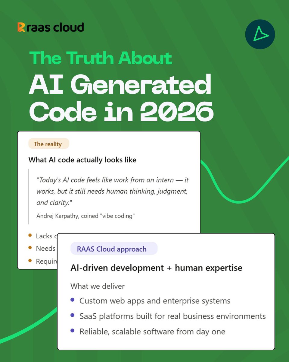 raascloud's tweet photo. Andrej Karpathy (AI researcher and former OpenAI researcher) said, today’s AI code often feels like work from an intern. 

It works, but it still needs human thinking, judgment, and clarity.

And this is exactly what the industry is showing: https://t.co/oCCvGIAujV