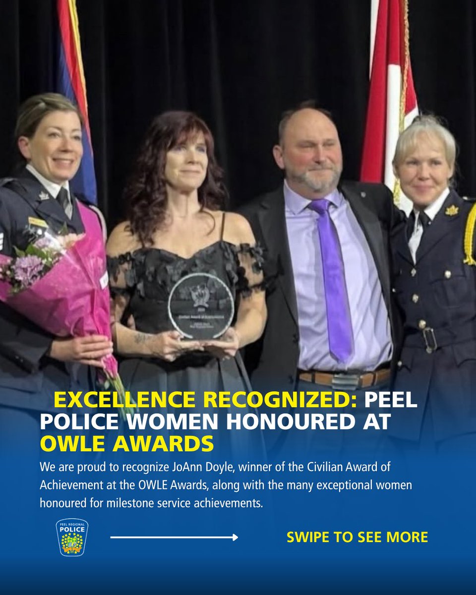 PeelPolice's tweet photo. A fantastic night at the @OWLECanada banquet celebrating service, leadership and service among women in law enforcement. Congratulations to JoAnne Doyle winner of this years Civilian Award of achievement. https://t.co/QwlJ0NIxzN
