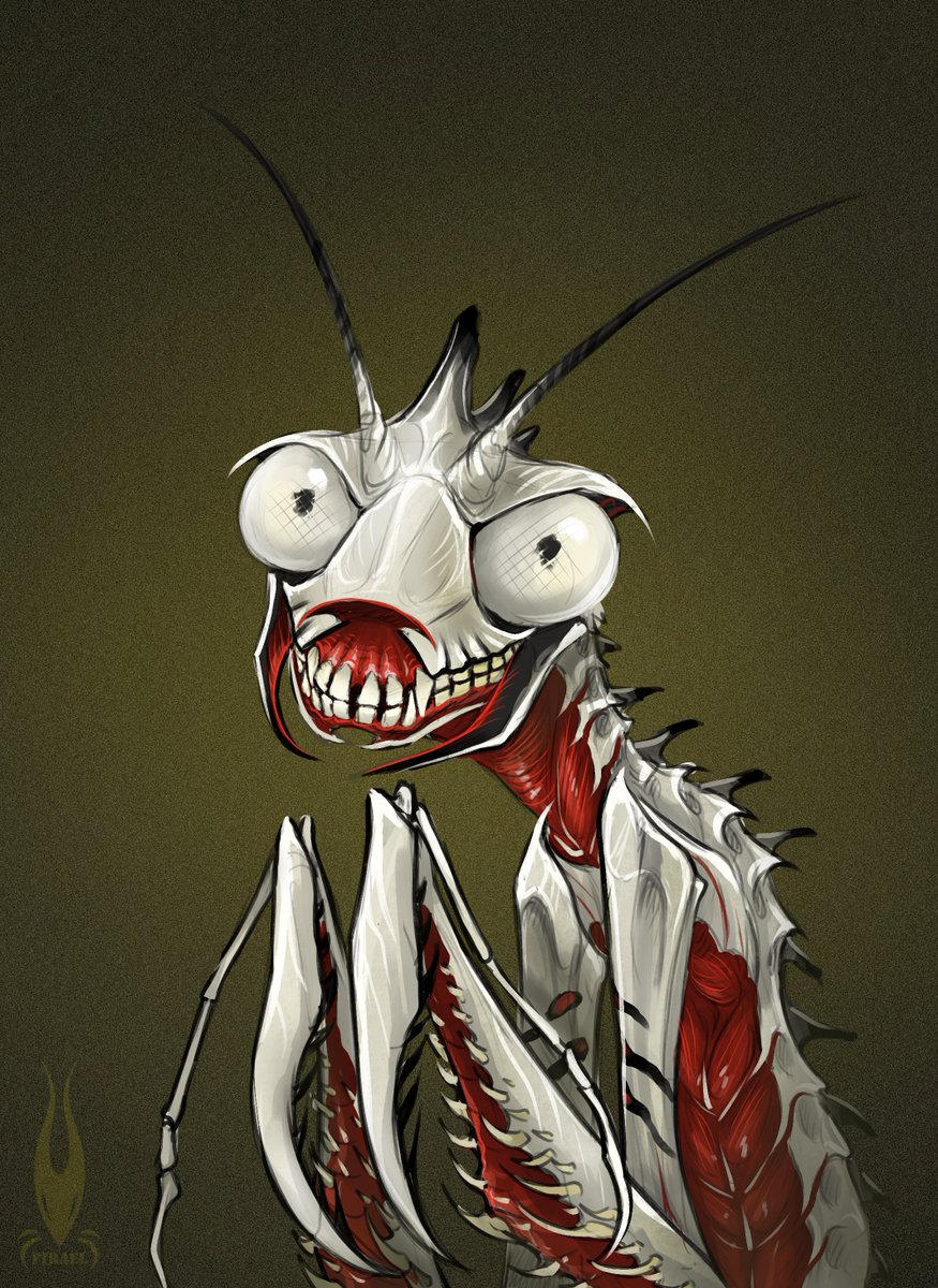 Firael666's tweet image. I know you didn't expect to see a mantis with human teeth  

#art #mantis #insects #creepy #horror #scary