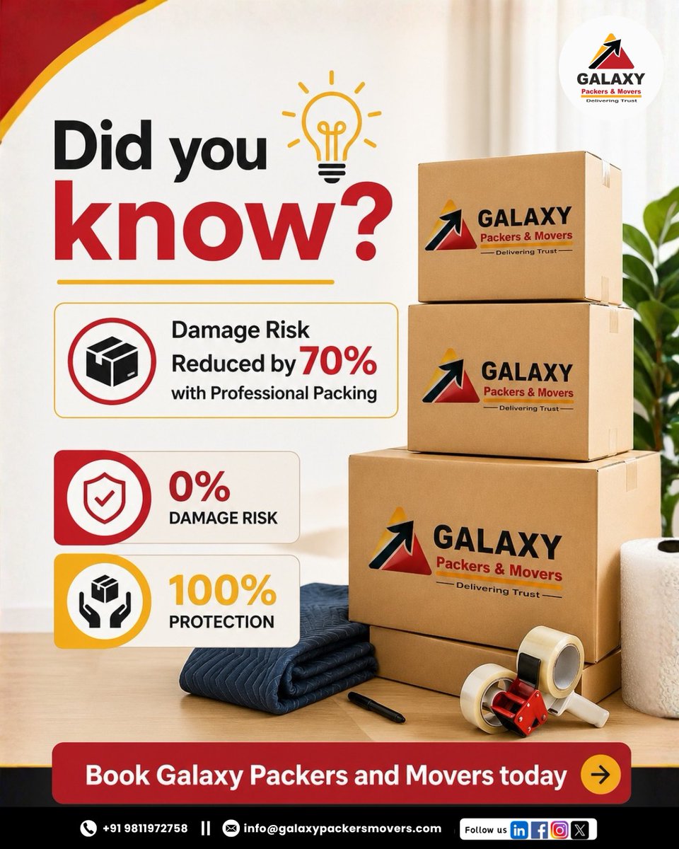 galaxy_packers's tweet photo. Using professional packing techniques can significantly reduce damage risks during relocation.
๐ Trust #GalaxyPackersandMovers for secure and reliable #shifting services today.
#HappyRelocation #SafeMoving #PackersAndMovers #MovingMadeEasy #RelocationServices #TrustedMovers https://t.co/zCC4wFL3fR