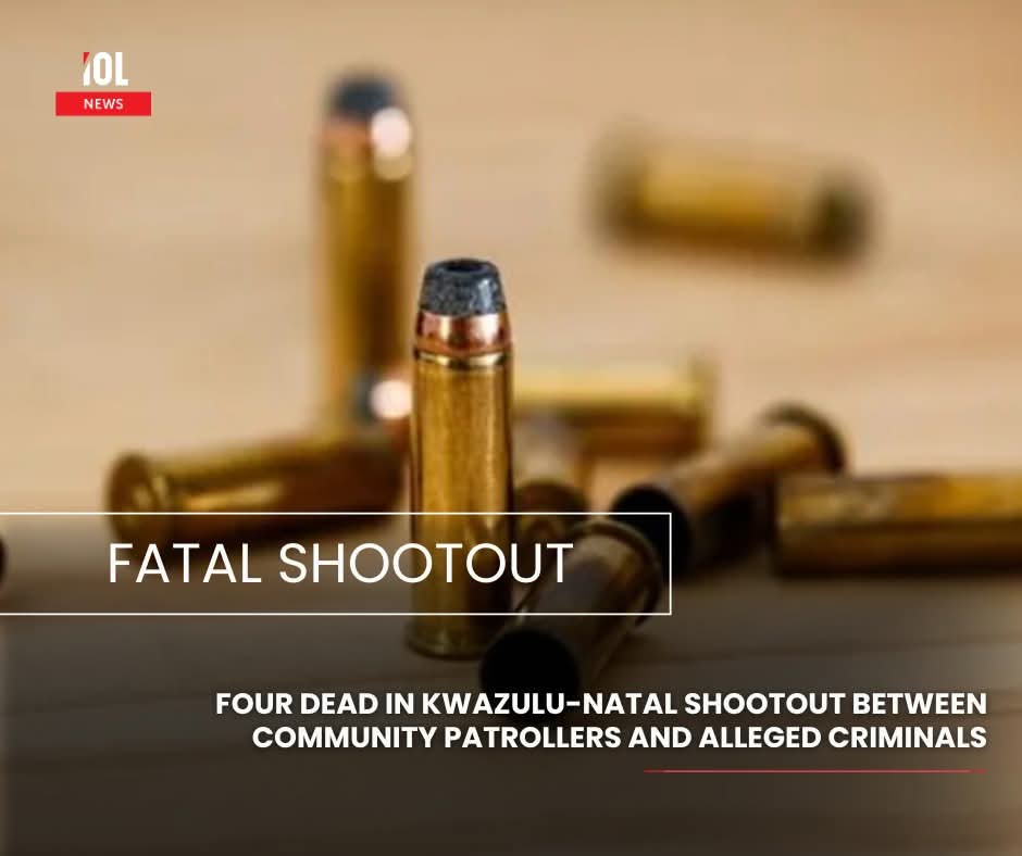 IOL's tweet image. Police in KwaZulu-Natal are investigating four counts of murder after alleged criminals and community patrollers were involved in a shootout on Friday. 
#news #police #KwaZuluNatal #investigating #murder #criminals #community #patrollers #shootout 
Read on tinyurl.com/4y4yy99m