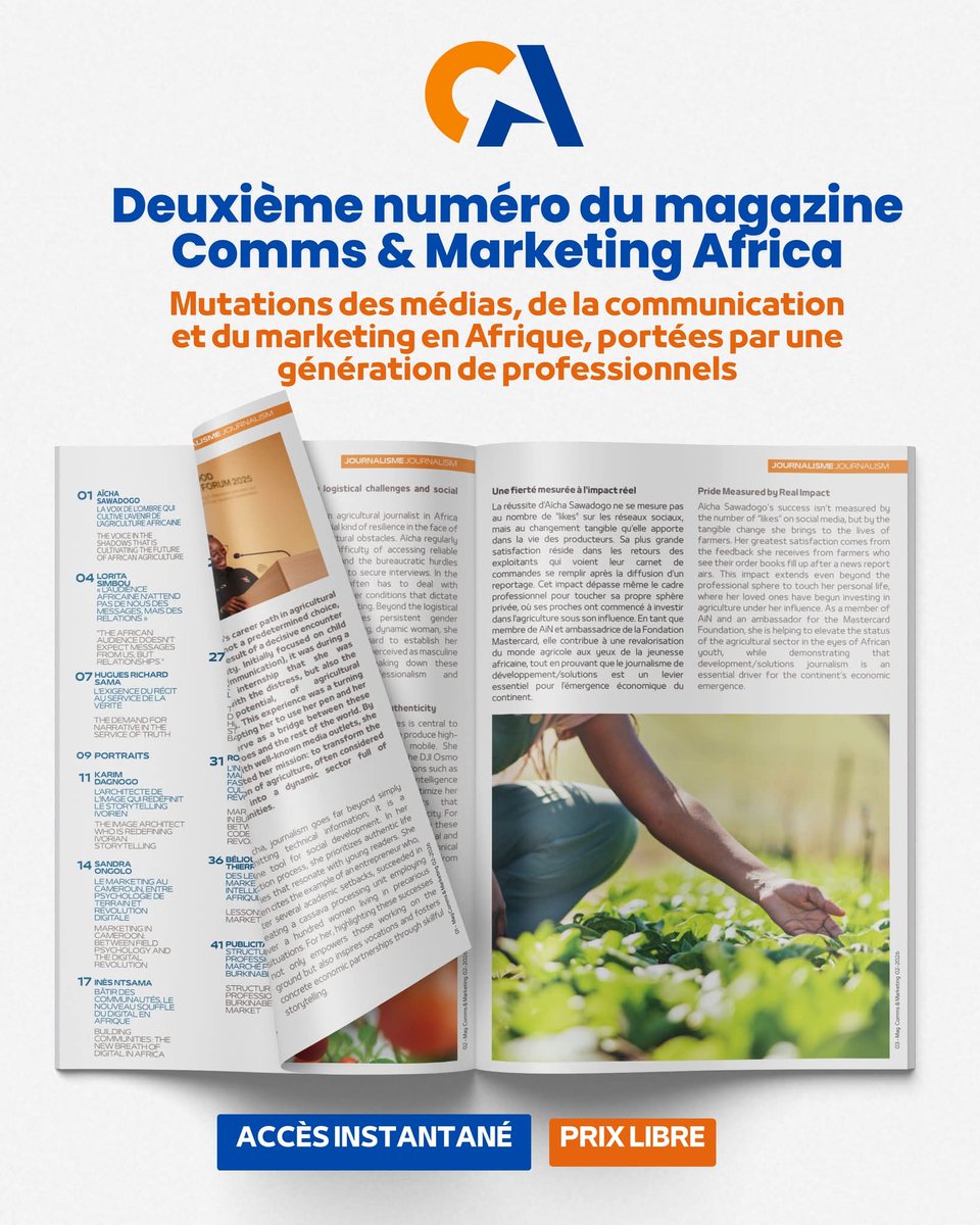 DiroBenoitTOE's tweet image. Le 2ᵉ numéro est en ligne, et c’est aussi le vôtre. Continuons à valoriser ensemble les talents et les dynamiques du continent.

À découvrir ici : mag-comms-marketing.mychariow.shop/mag02-comm-mar…

#CommsMarketingAfrica #MarketingAfrique #Communication #Medias #Afrique