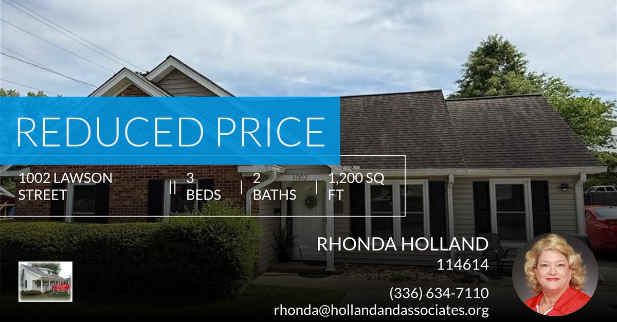 RHollandRealtor's tweet photo. 📍 Reduced Price 📍 This recently reduced home at 1002 Lawson Street in Eden won't last long, so, don't wait to set up a showing! Reach out here or at (336) 634-7110 for more information!

Rhonda Holland
Holland &amp; Associates Realty... https://t.co/a1KOoxK773 https://t.co/nJhjuHBcJ6