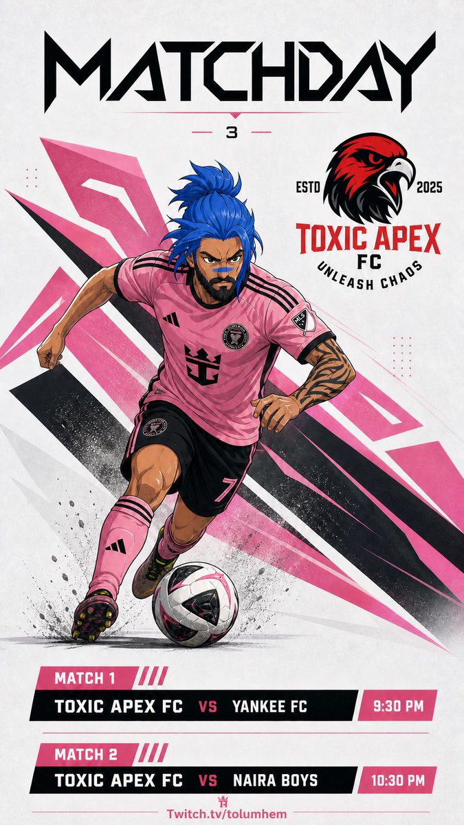 Matchday 3. Grateful for another opportunity to compete.

Two tough games ahead:
9:30 PM vs Yankee FC
10:30 PM vs Naira Boys

We’ll give our best and take it one match at a time.

🎥 twitch.tv/tolumhen