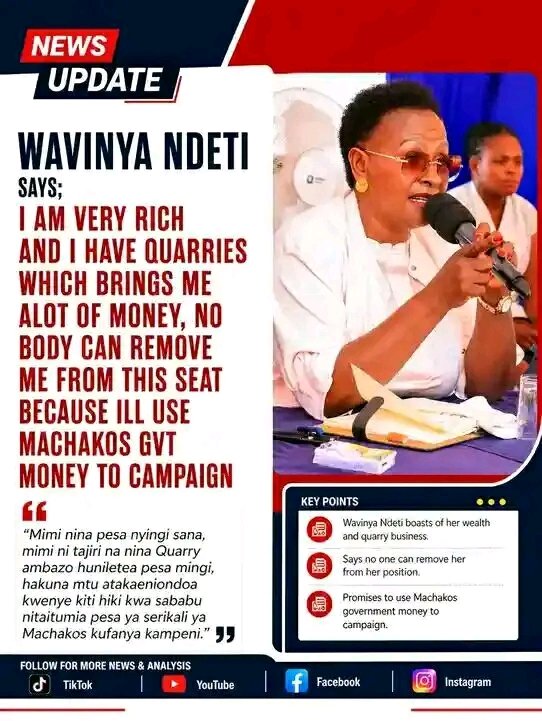_traore2's tweet photo. "Mimi Nina pesa nyingi sana, Hakuna atakae nitoa kwenye hichi kiti .." Wavinya Brags.

Ile kiburi Ikona huyu mama.

Pesa Watu watakula na bado Ukue WANTAM https://t.co/rIYqIQb7YM
