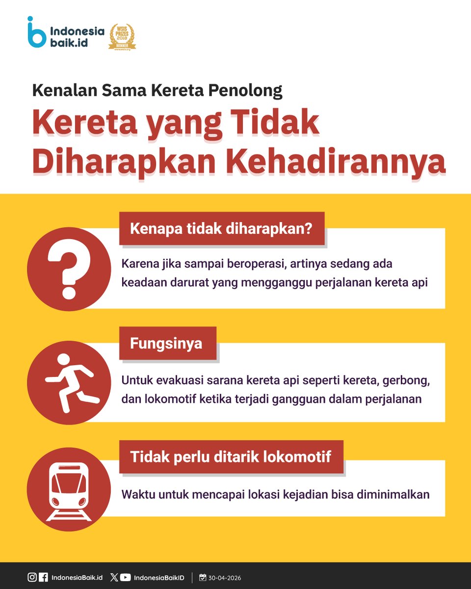 IndonesiaBaikId's tweet photo. Di balik kejadian kecelakaan kereta di Bekasi Timur, ada 1 hal yang ikut menjadi sorotan publik: kehadiran #KeretaPenolong berwarna kuning saat proses evakuasi.

Yuk, kita kenalan dulu dg #Kereta ini, SohIB!😉

#IndonesiaBaik #Infografik #KeretaApi #PrayForKAI #CommuterLine https://t.co/TYCLy6rDoW