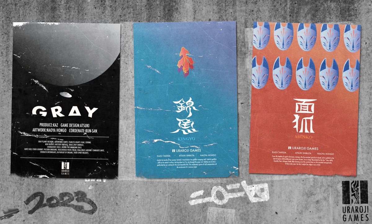 URAROJI_GAMES's tweet photo. URAROJI GAMES 
#ゲームマーケット2026春 
土曜(5/23)のみ参加、ブースは[G07]です。

3作品「GRAY」「錦魚」「面狐」を販売予定
情報を随時発信していきます📡
1年半ぶりの出展、皆様よろしくお願いします

#ボードゲーム https://t.co/JbotynOFYF