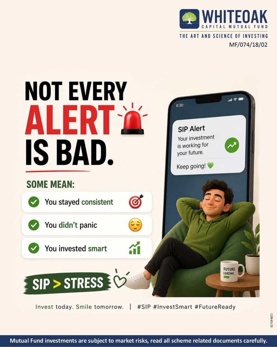 WhiteOakCap's tweet image. From 😰 to 😌 real quick.
Not every alert is bad…
Some mean you stayed consistent 📈
#MutualFunds #SIP #Investing