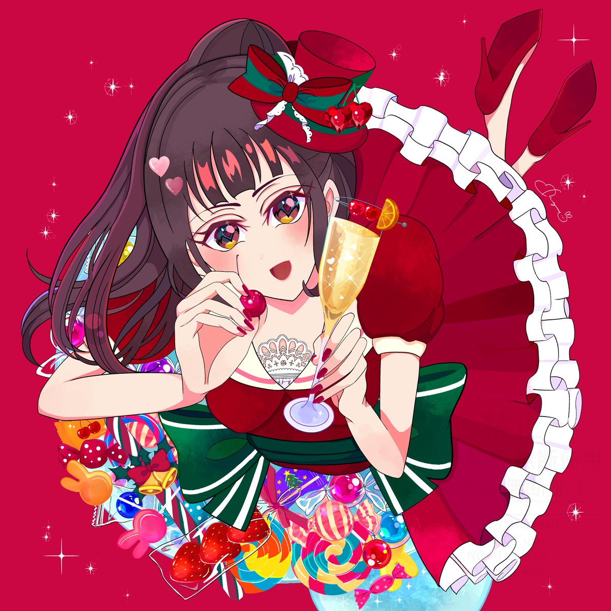 🍒スパコミサンプル🍒

透明感ある歌声と、多くを語らないキャラクターが話題となっている
伝説のアイドル・高杉ちえりちゃんの所属するアイドルユニット原宿ガールズの『好きな相手の口の中に入って溶けたい』という可愛らしいかつ・変態的ソング
【飴ちゃんあげる】をイメージしたイラストです！