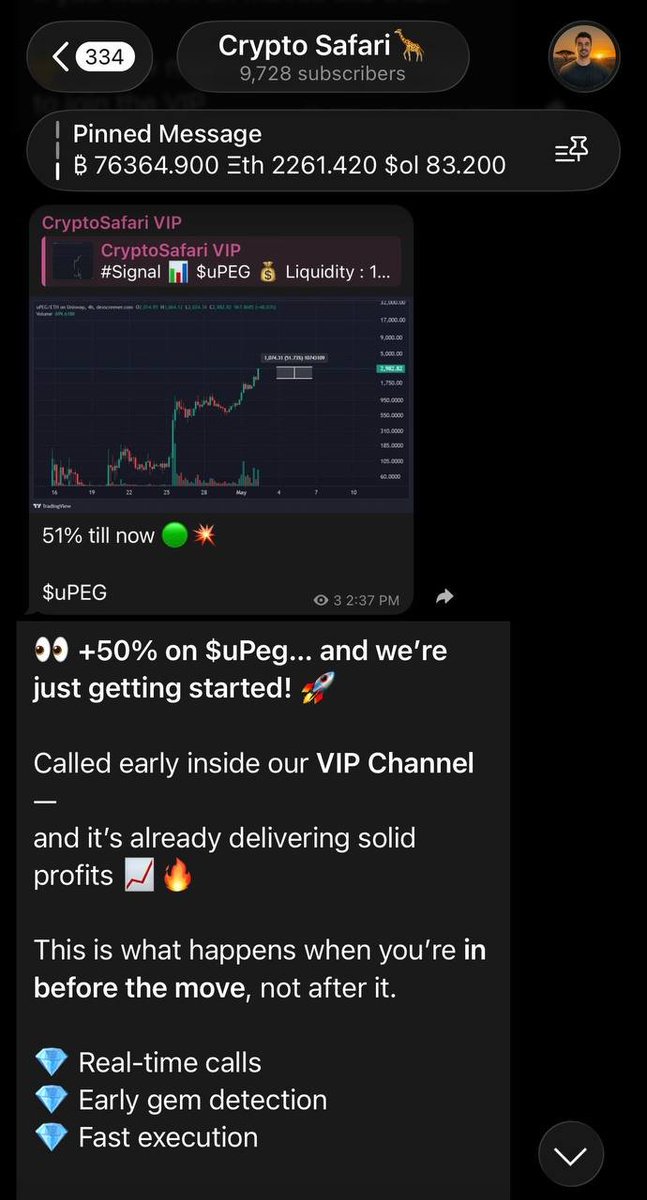 cryptosafari_'s tweet photo. 👀 +50% on $uPeg … and we’re just getting started! 🚀

Called early inside our VIP Channel —
and it’s already delivering solid profits 📈🔥

This is what happens when you’re in before the move, not after it.

💎 Real-time calls
💎 Early gem detection
💎 Fast execution

Don’t miss the next one…

Join now : https://t.co/snU2IBiQDA