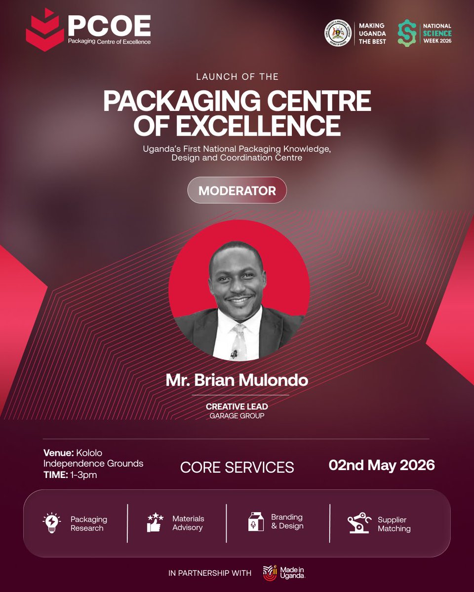 CentinnoUg's tweet photo. Today's Moderator at the Launch of PCOE will be @BrianMulondo as @ugandanmade256 unleashes skills on how to made products the best to meet international standards and markets.
Don't miss out at Kololo Independence Grounds.
#PCOE #MadeInUganda https://t.co/nFLfFxmAD6