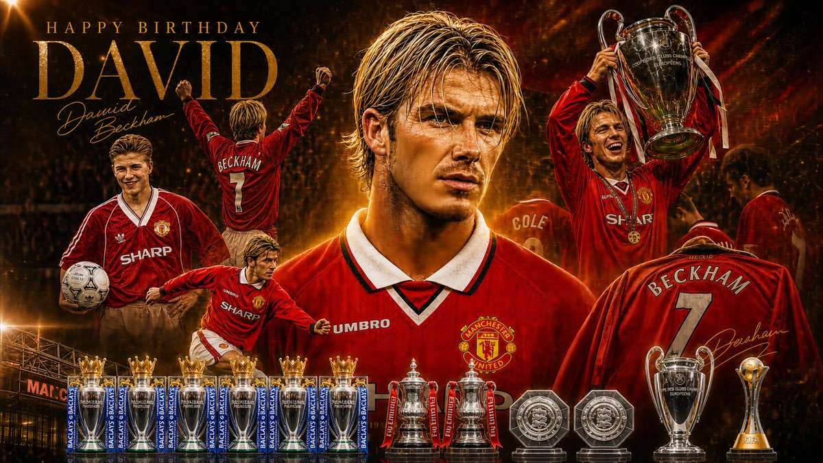 MUFSmart's tweet photo. Happy Birthday, Sir David Beckham! 🎂🔴⚪️⚫️A global icon, a Manchester United legend, and a Red Devil forever. You defined an era and made the number 7 immortal. 7️⃣✨Class is permanent. Enjoy your day, Sir! 🥂#Beckham #MUFC #Legend #RedDevil #Icon #GGMU #Seven #Becks #Beckham7 https://t.co/L3G3lbSD7U