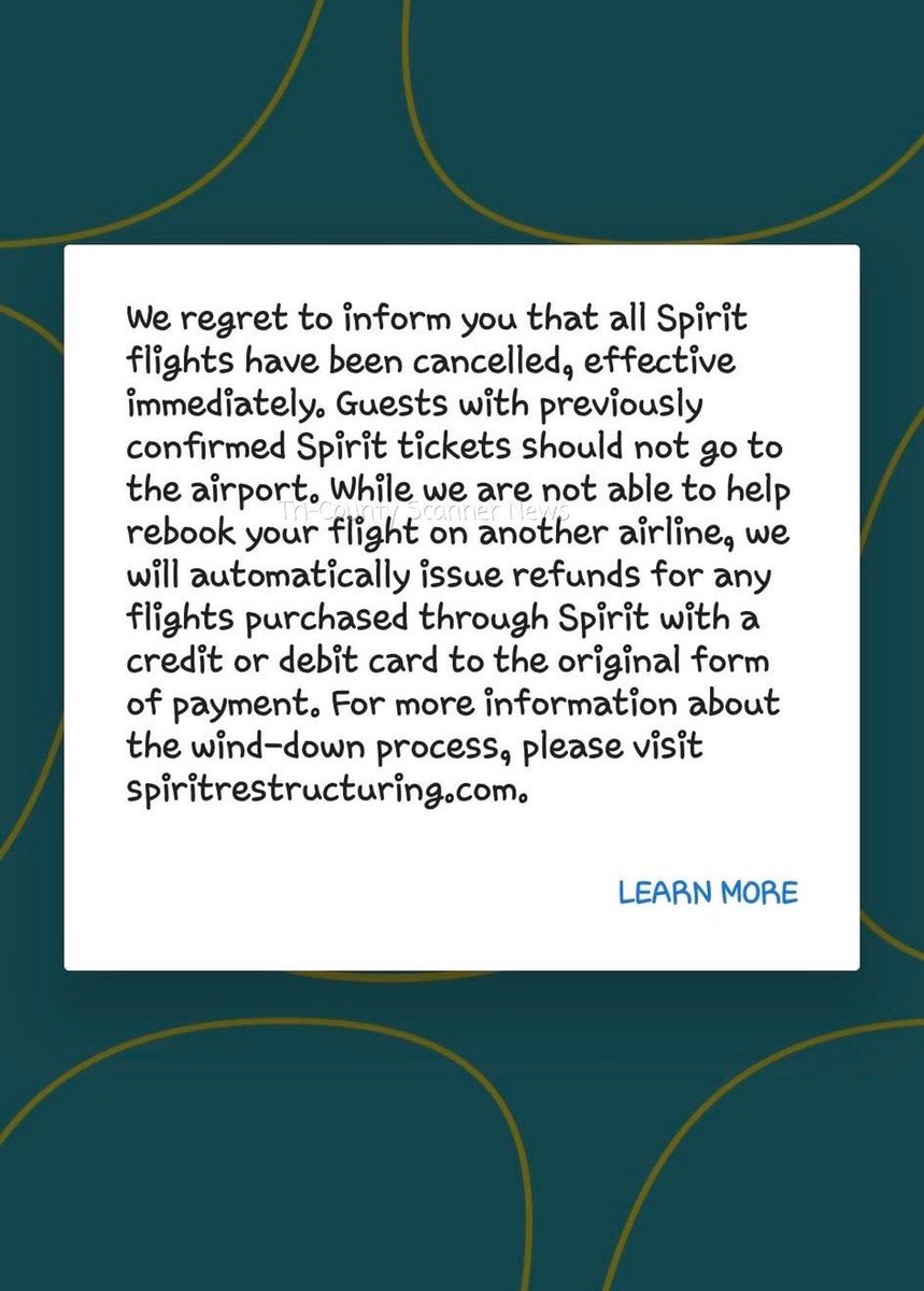 TCSNNJ's tweet photo. @SpiritAirlines has ceased operations leaving 1,000’s of people without a way home  #spiritairlines #spirit #shutdown #stranded https://t.co/YTXc3jwq1o