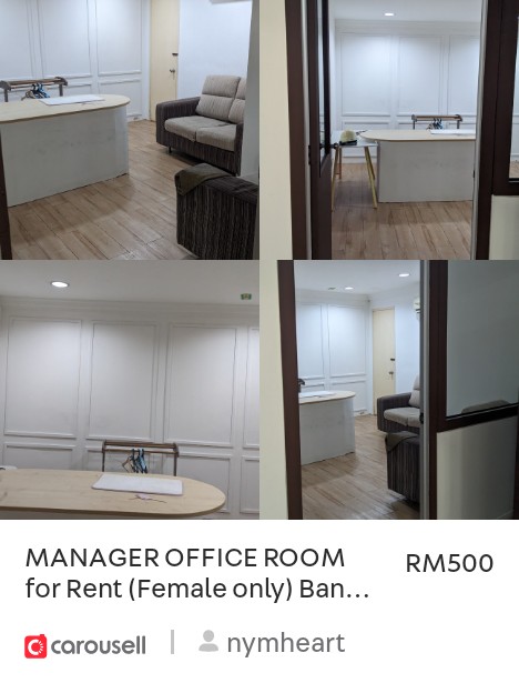 nysh's tweet photo. 'MANAGER OFFICE ROOM for Rent (Female only) Bandar Baru Bangi MAY  2026', available at RM500 on #Carousell: https://t.co/WeQAEfXIF9 https://t.co/MQChXqPjeZ