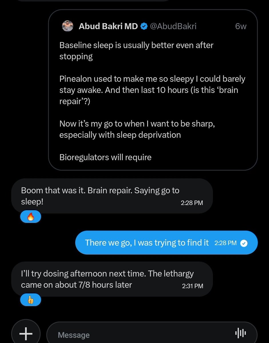 PGC1a_RB's tweet photo. N=2 (two individuals) reports

One with oral Pinealon, one with injectable Pinealon

You know where you can source injectable, I opt for oral, choose your ROA, though I still lean oral for yet to be studied gut biome into brain axis https://t.co/8V5dOx4uNw