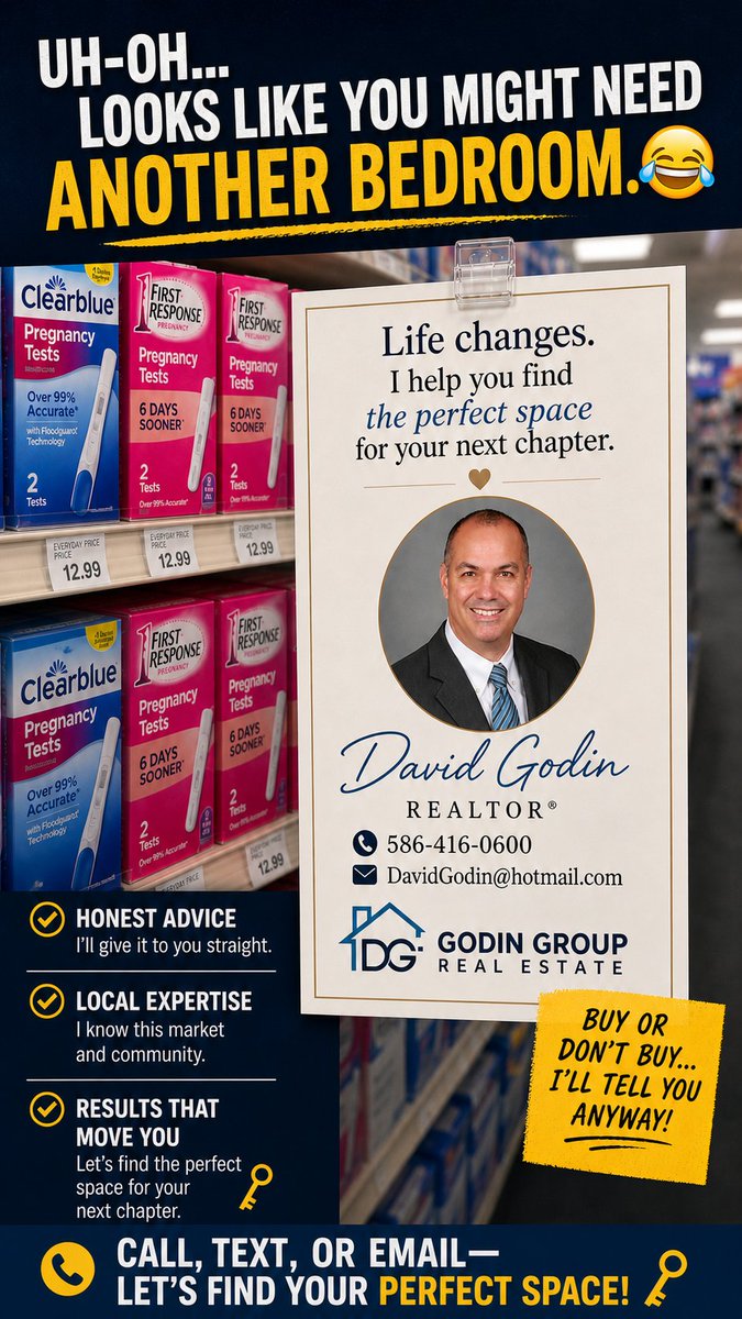 DavidGodin's tweet photo. When life changes… your home should too 😂

If your current place is starting to feel too small, it might be time to make a move. The right strategy can turn that next step into top dollar and a smooth transition.

#RealEstate #SOLDbyDG #GodinGroup #MovingYouintheRightDirection https://t.co/OBqZbqpoW0